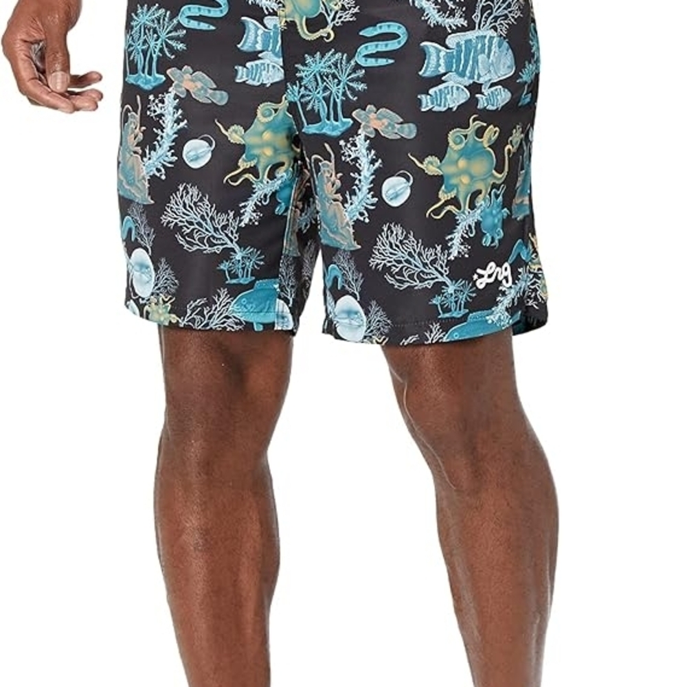 LRG Black Swim Shorts with Sea Life Design Size Medium